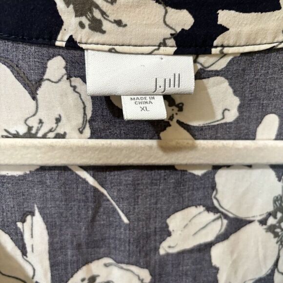 J Jill Shift Dress Womens XL Multicolor Floral Artsy Midi Split Neck - Picture 6 of 8